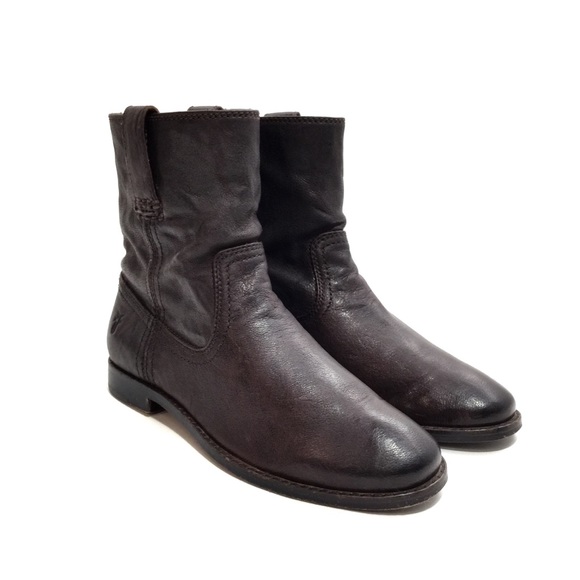 FRYE Brown Leather Anna Shortie Ankle Boots - Picture 4 of 8